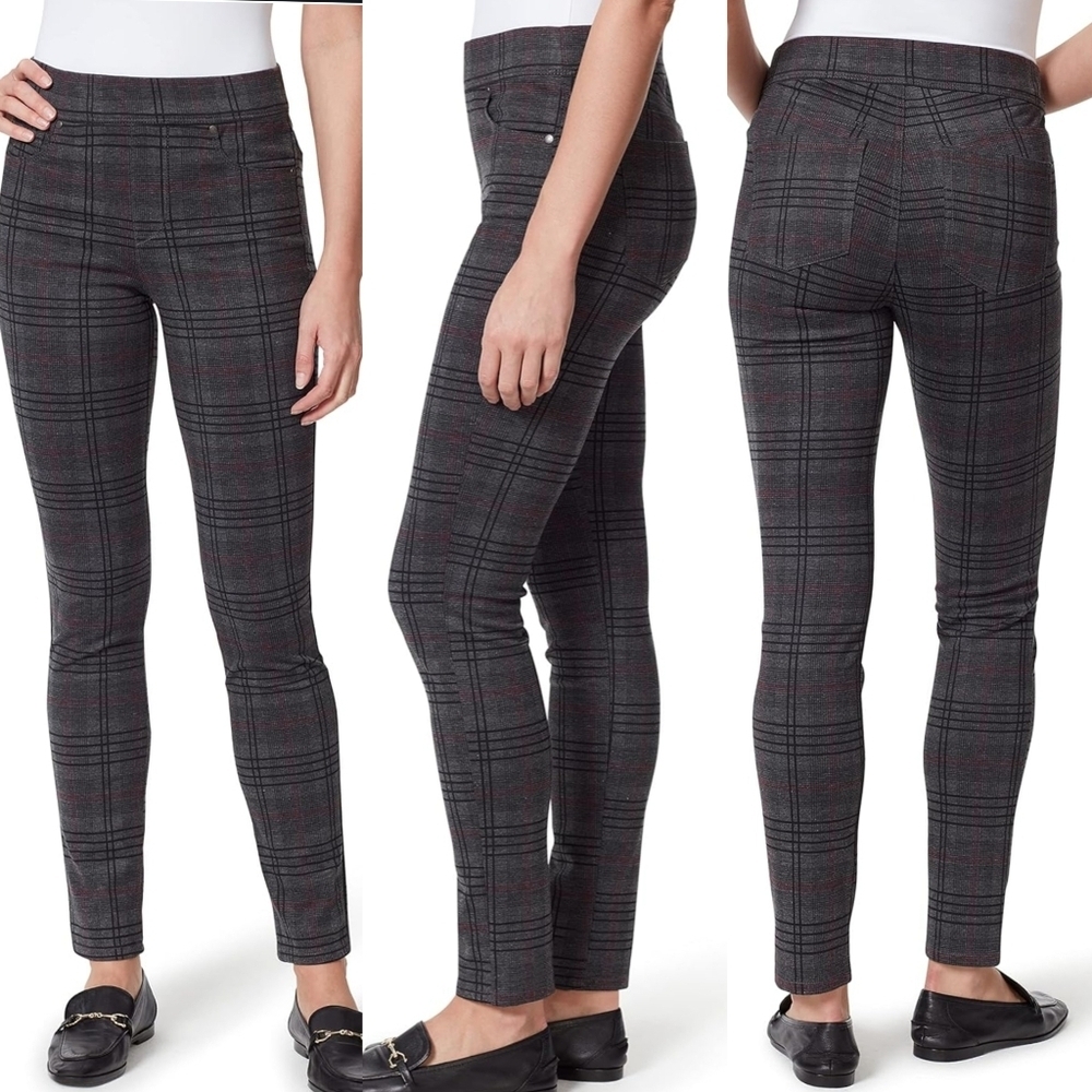 Gloria Vanderbilt Women's Avery Jordan Plaid Ponte Slim Pull on Pant, Size 6